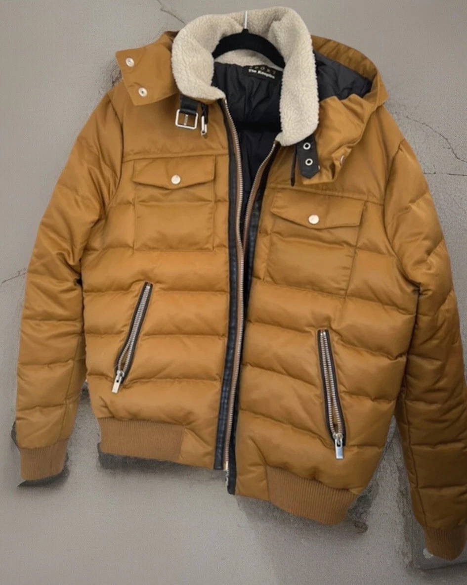 The Kooples Mens Gold Hooded Zip-Up Puffer Jacket One Size (Medium To Large)