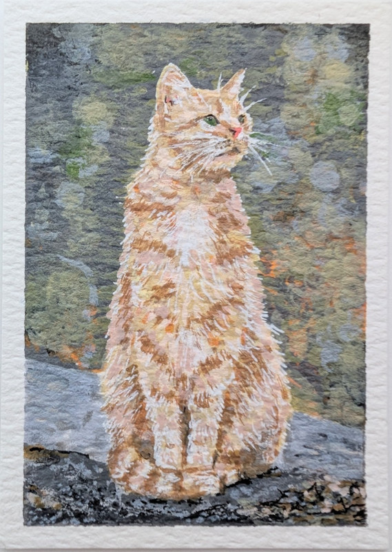 ACEO Original Painting Cat Orange Kitty Tabby Cute Animal Acrylic Nature Art