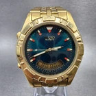 Seiko Analog Digital Watch Men 38mm Green Dial Gold Tone READ! H801-7038 NewBatt