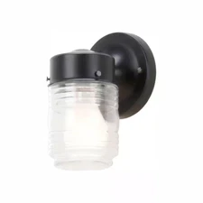 7.2 In. 1-Light Matte Black Jelly Jar Hardwired Outdoor Wall Light Lantern Sconc