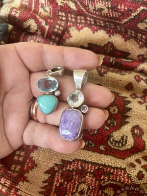 2 Sterling Silver Pendants Gemstones Witch Strega Heirloom Magical