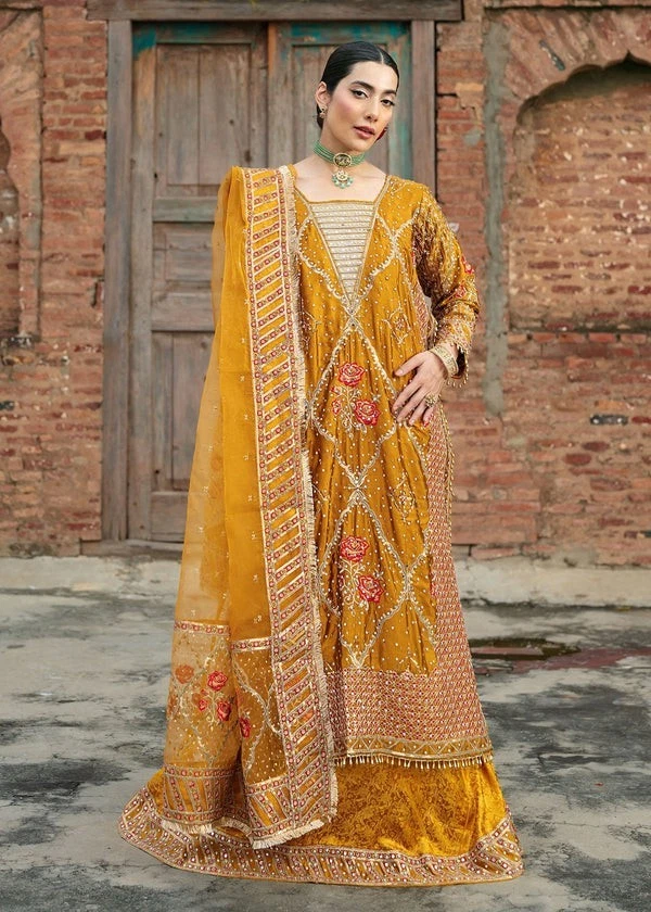 slim fit dress slacks Pakistani Bridal Gown Dress for Wedding in Gold Color – Nameera by Farooq main image 0