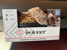    Isotoner Women Memory Foam Classic Comfort Clog Slipper Leopard Large 8.5 9  