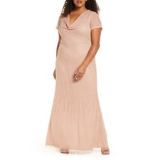JS Collections Pink Evening Gown Beaded Cowl Neck Long A-Line Dress Size 14W