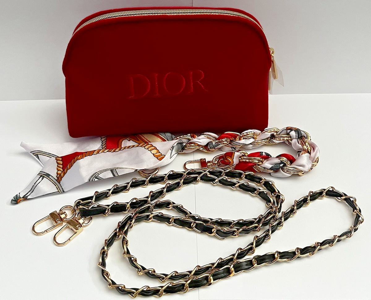 DIOR Red Handbag scarf chain crossbody Evening Bag Clutch cosmetic