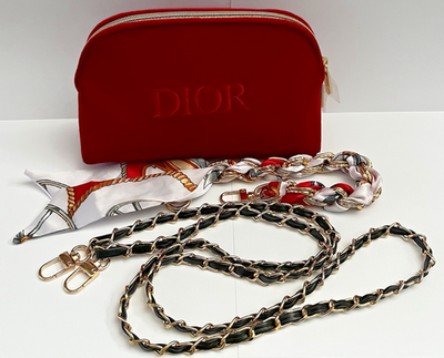 DIOR Red Handbag scarf chain crossbody Evening Bag Clutch cosmetic