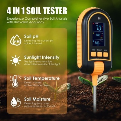 4-in-1 Digital Soil Tester Probe Kit   Tests Soil pH, Moisture, Sunlight, Temp