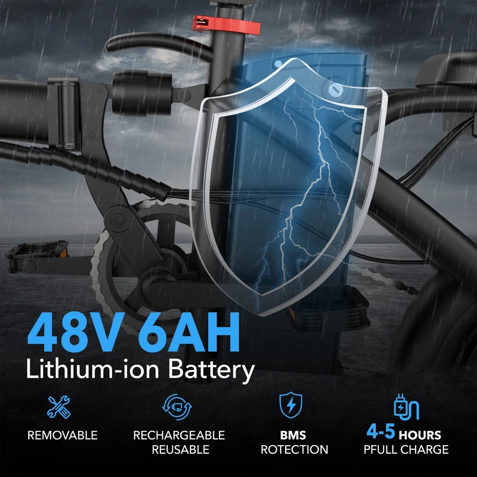 HBN Electric bike for Adults, 48V 6AH Lithium Removable Battery, 500W Foldable - Image 3 of 4