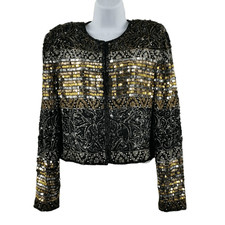 Vintage Gold, Black  Silver Beaded Jacket  Cropped Sequin Trophy Jacket