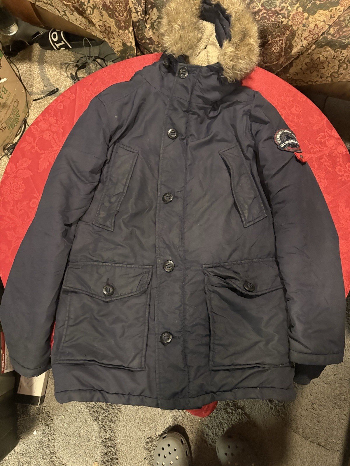 Superdry Everest Mountain Parka Men XS Full Zip Hood Winter Jacket