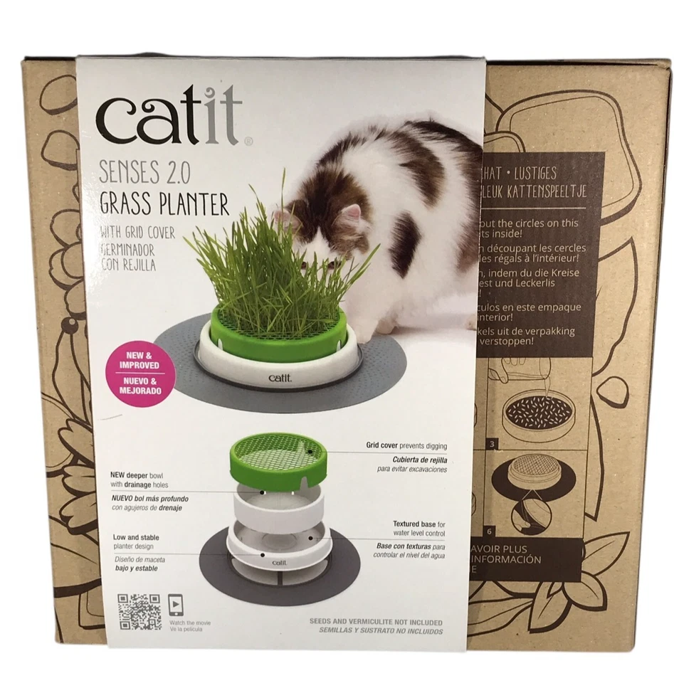 Catit Senses 2.0 Grass Planter with Grid Cover Indoor Cat Grass Kittens - Image 4 of 4