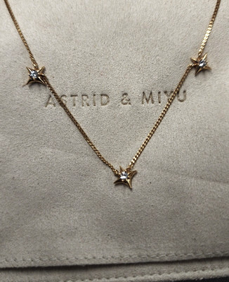 Astrid & Miyu 18K Gold Plated Cosmic Star Charm Necklace 15''+2'' Sterling Silver