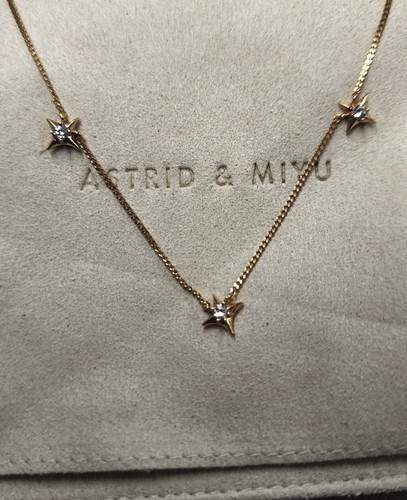 Astrid & Miyu 18K Gold Plated Cosmic Star Charm Necklace 15"+2" Sterling Silver