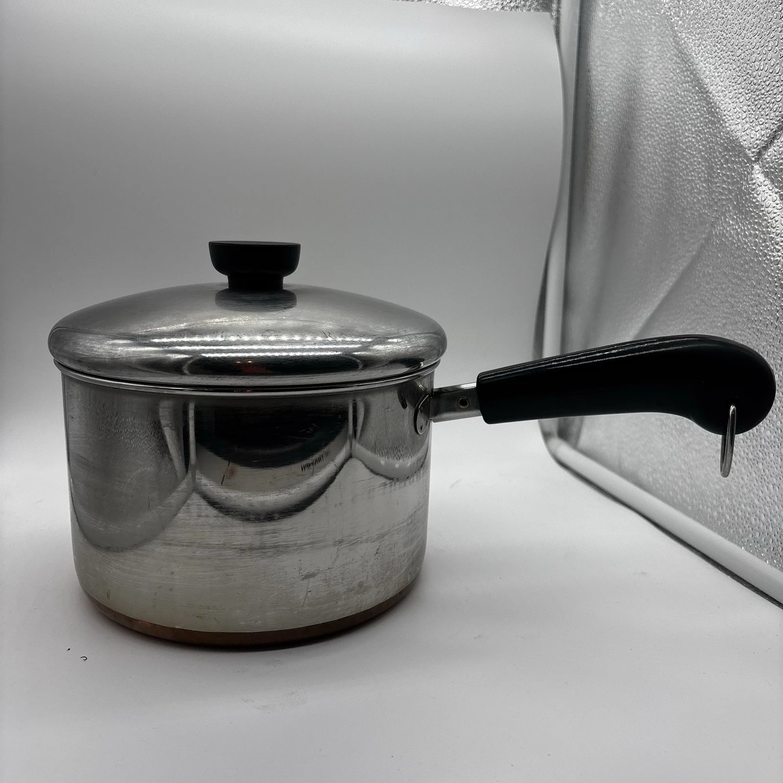 Vintage REVERE WARE • 3 Qt COPPER Clad BOTTOM SAUCEPAN w LID • Cookware