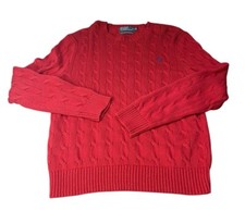 Vintage Polo Ralph Lauren Red Knit Sweater Blue Pony Men  s Size XL Cotton