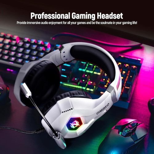 Pro Gaming Headphones with Noise-Cancelling Mic & 50mm Drivers – White RGB Style - Picture 8 of 8