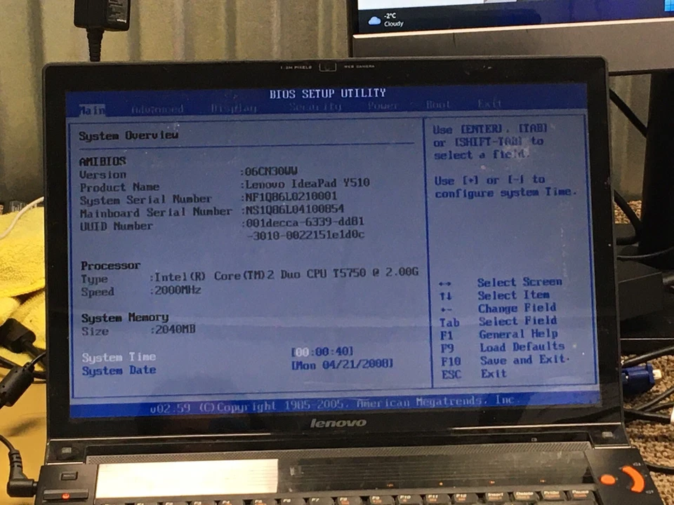 Lenovo IdeaPad Y510 15.4" Laptop Core 2 Duo 2GB 250GB HDD Boot To BIOS H2901 - Image 3 of 4