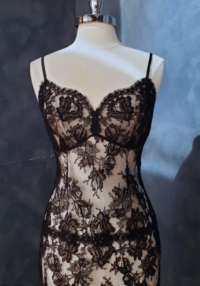 Vestido de Noche Rosamosario Negro Chantilly Encaje Mezcla de Algodón Largo Sin Mangas L Nuevo con Etiquetas Foto 3 de 4