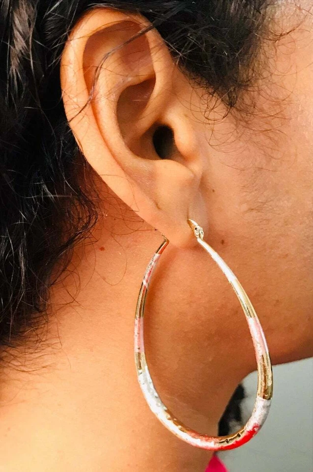 Pendientes de aro ovalados de 3 colores rellenos de oro de 18 quilates/rellenos de oro Aretes de 3 colores- E34 Foto 2 de 4