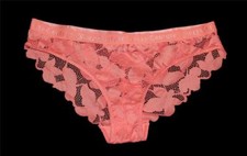 Juicy Couture Crocheted See-Through Solid Flowers Coral-Pink Lace Panties Wm's