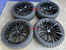 24" FR205 BLACK WHEELS 33" RT TIRES fits ESCALADE Silverado Tahoe Sierra Yukon