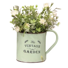 Shabby Vintage Chic Cottage Garden Coffee Mug Cup~Planter Metal Distressed~New