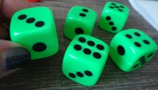 5 Green  Black 1" Square Hollow Hard Plastic Dice use for Games Math Counting