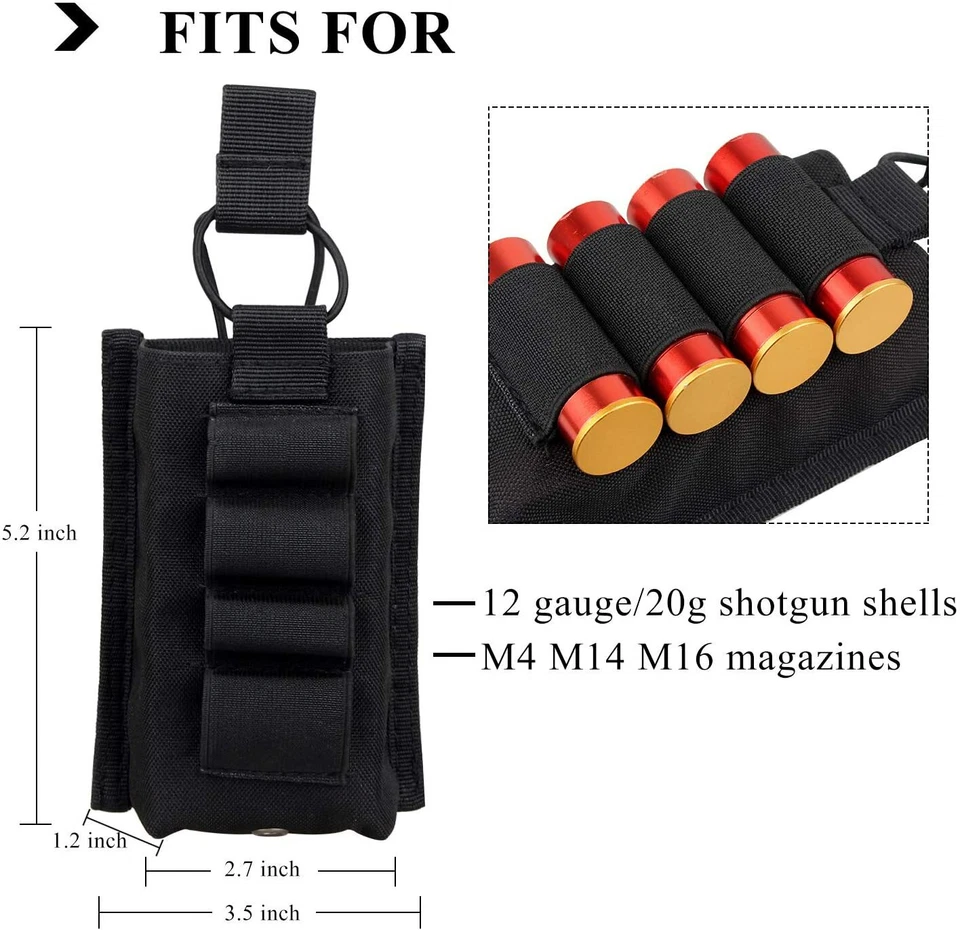 Tactical Molle Magazine Pouch with 4 Round 12 Gauge Shotgun Shell Elastic Holder - Image 3 of 4