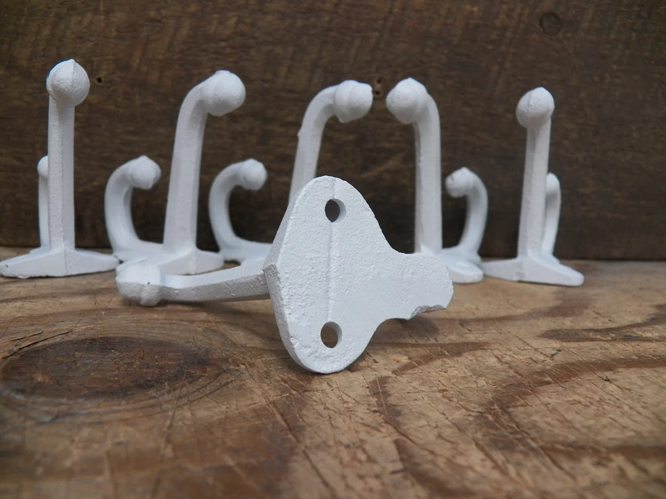 6 de GANCHOS PARA ABRIGO Escolar BLANCO Doble Bellota Estilo Antiguo Herrajes de Pared de Hierro Fundido Foto 4 de 4