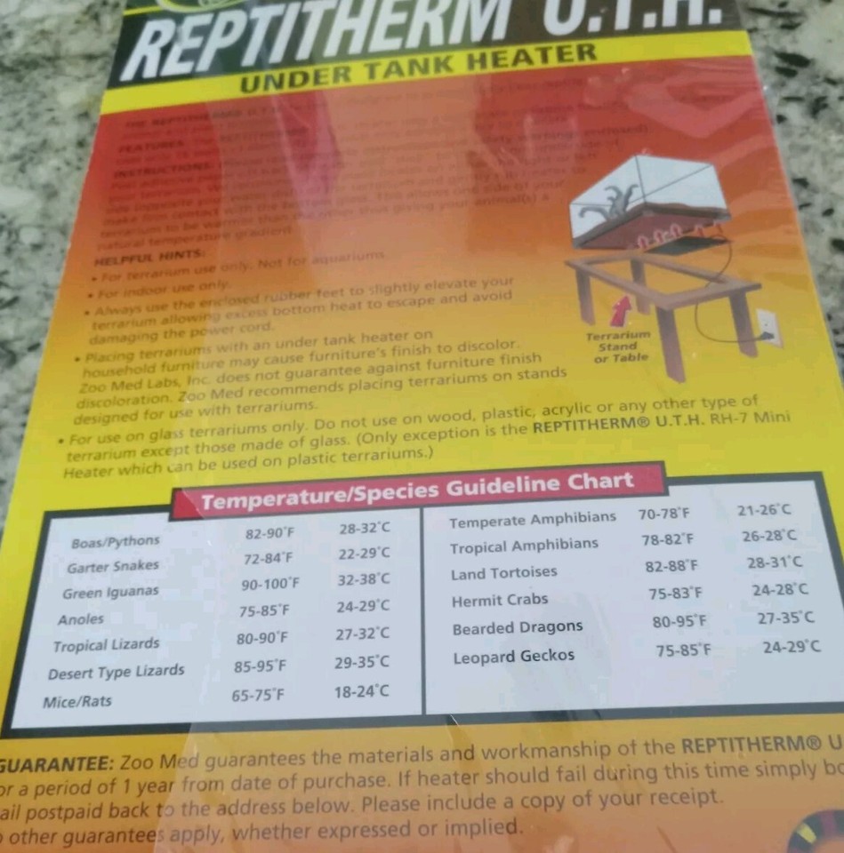 A1) Zoo Med ReptiTherm UTH Under Tank Heater 3040 Gallon Terrarium