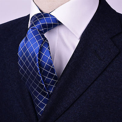 Blue 3" Skinny Necktie Designer Luxury Checkered Party Business Stylish Fashion
