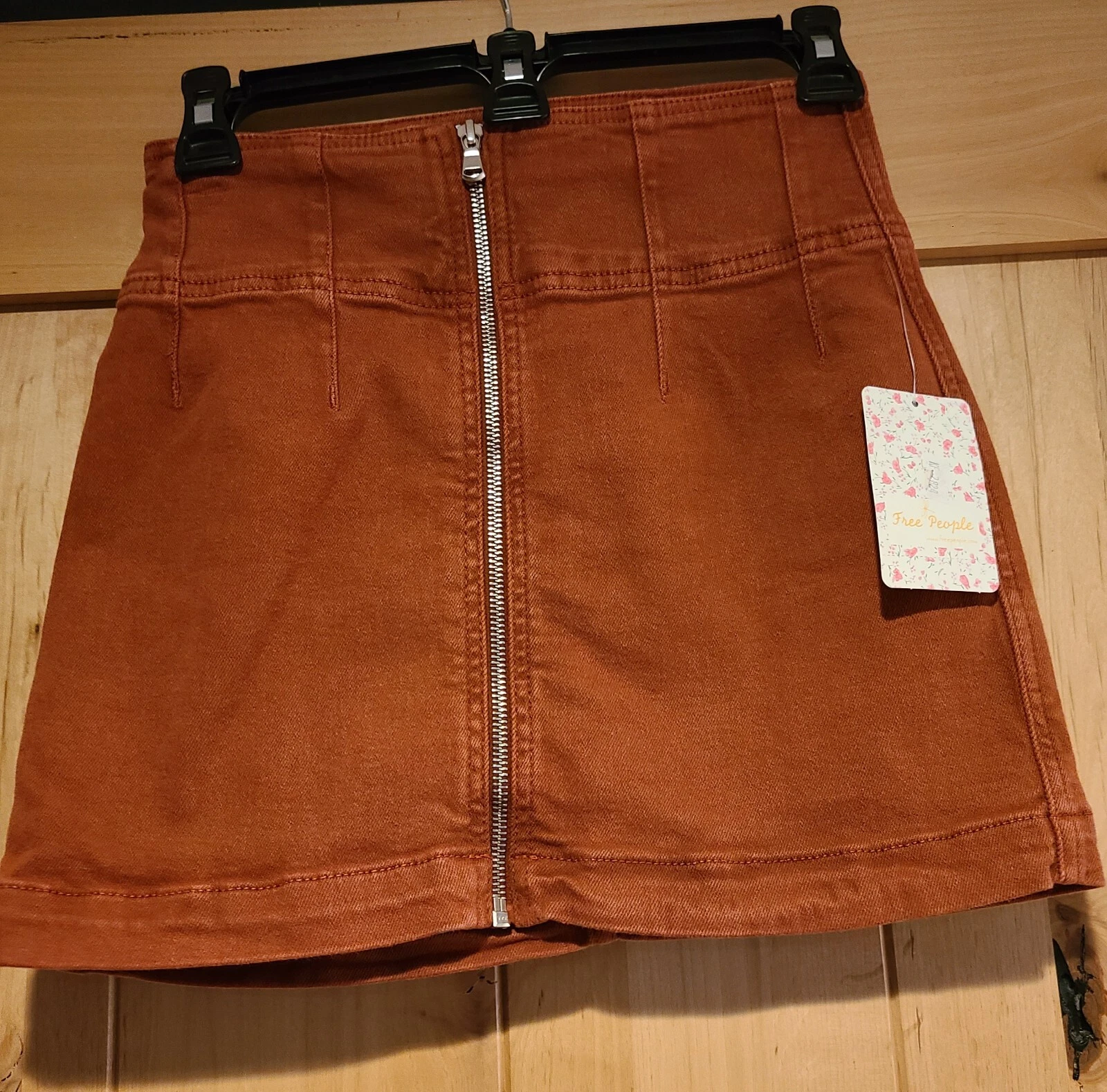 New! Free People Virgo Mini Skirt 24 A-Line Zip Front Rust Primrose Orange Fall