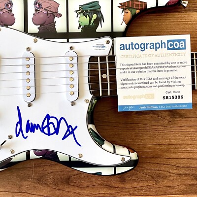 DAMON ALBARN Signed Guitar Custom Graphics 1/1 ACOA COA GORILLAZ