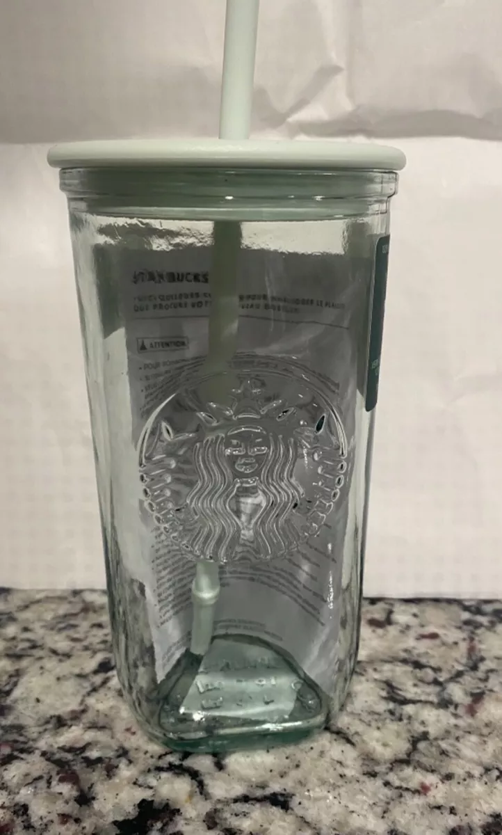 NEW Starbucks Recycled Glass Mint Triangle Bottom Cold Cup Tumbler 16 oz  Grande