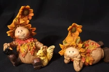 Set of 2 Fall Rite Aid Home Pumpkin People 1 HAS CHIP IN HAT FLOWER