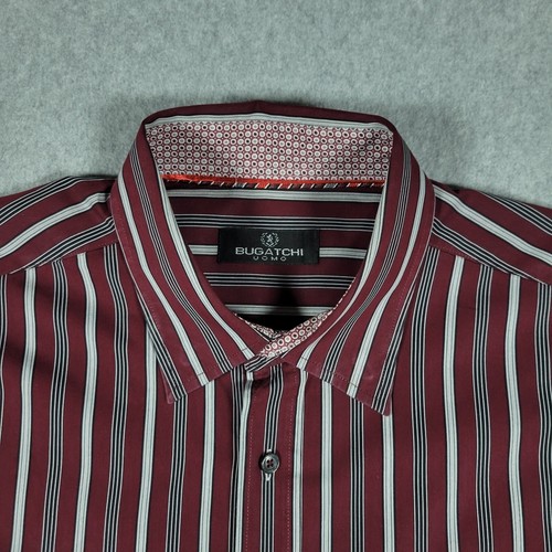 Bugatchi Uomo Shirt Men's XL Red White Long-Sleeve Button-Up Striped Pocket - Picture 7 of 15