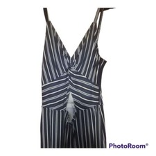 Hollister striped jumpsuit open key hole size XS blue white stretch