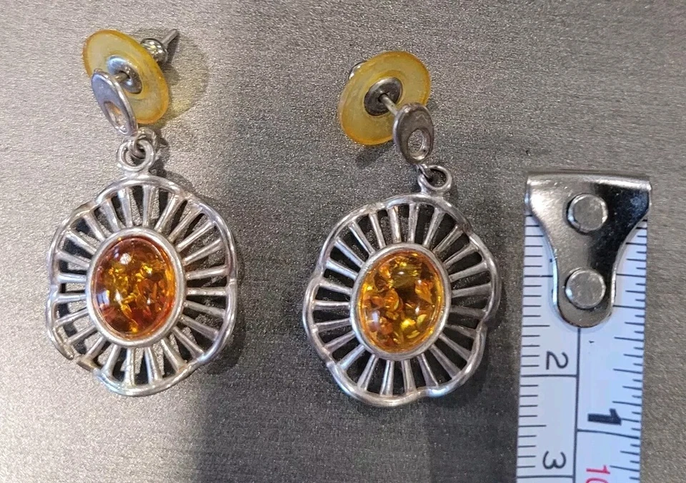 Vintage Baltic Amber And Sterling Silver Earrings  - Image 3 of 4