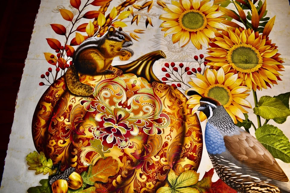 Panel de calabaza - Panel de tela de algodón Autumn Fields 36 pulgadas X 45 pulgadas  Foto 3 de 4