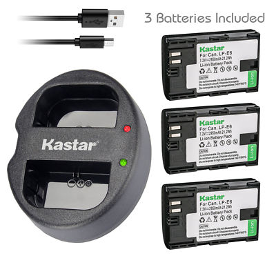 LP-E6 Battery & Dual USB Charger for Canon EOS 6D, 6D Mark II, 7D Mark II, 60Da