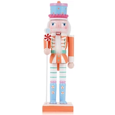 Nutcracker Soldier Wooden Christmas Ornament Vintage Decor Gift Orange 10'' USA