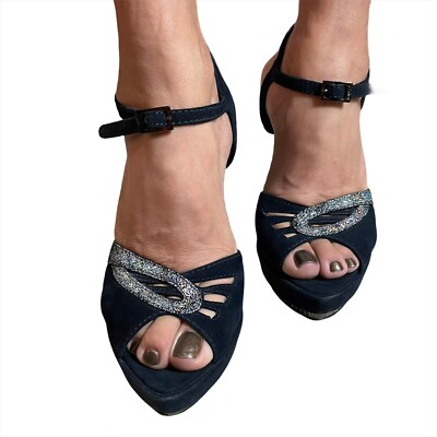 ITALY FENDI Open Toe Strap Platform Suede Velvet Heels Shoes