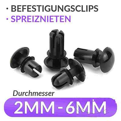 Befestigungsclips Spreiznieten 2mm 3mm 4mm 5mm 6mm Kunststoff Schnappnieten