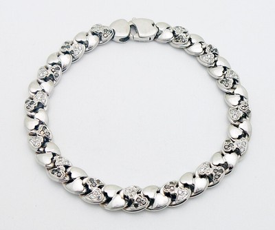 Nachlass 18 Karat Weißgold weißer & schwarzer Diamant 7 mm breit 7 Zoll langes Armband 17,1 Gramm