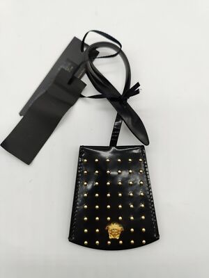 $275 Authentic NWT Versace Leather Luggage Travel Tag Silver  $275 Authentic NWT Versace Leather Luggage Travel Tag Silver Medusa Black Yellow main image 2