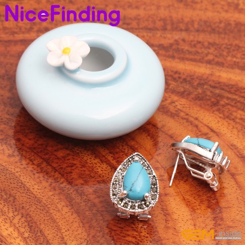 Assorted Drop Stone Omega Back Silver Marcasite Beads Jewelry Stud Earrings Gift - Picture 35 of 42