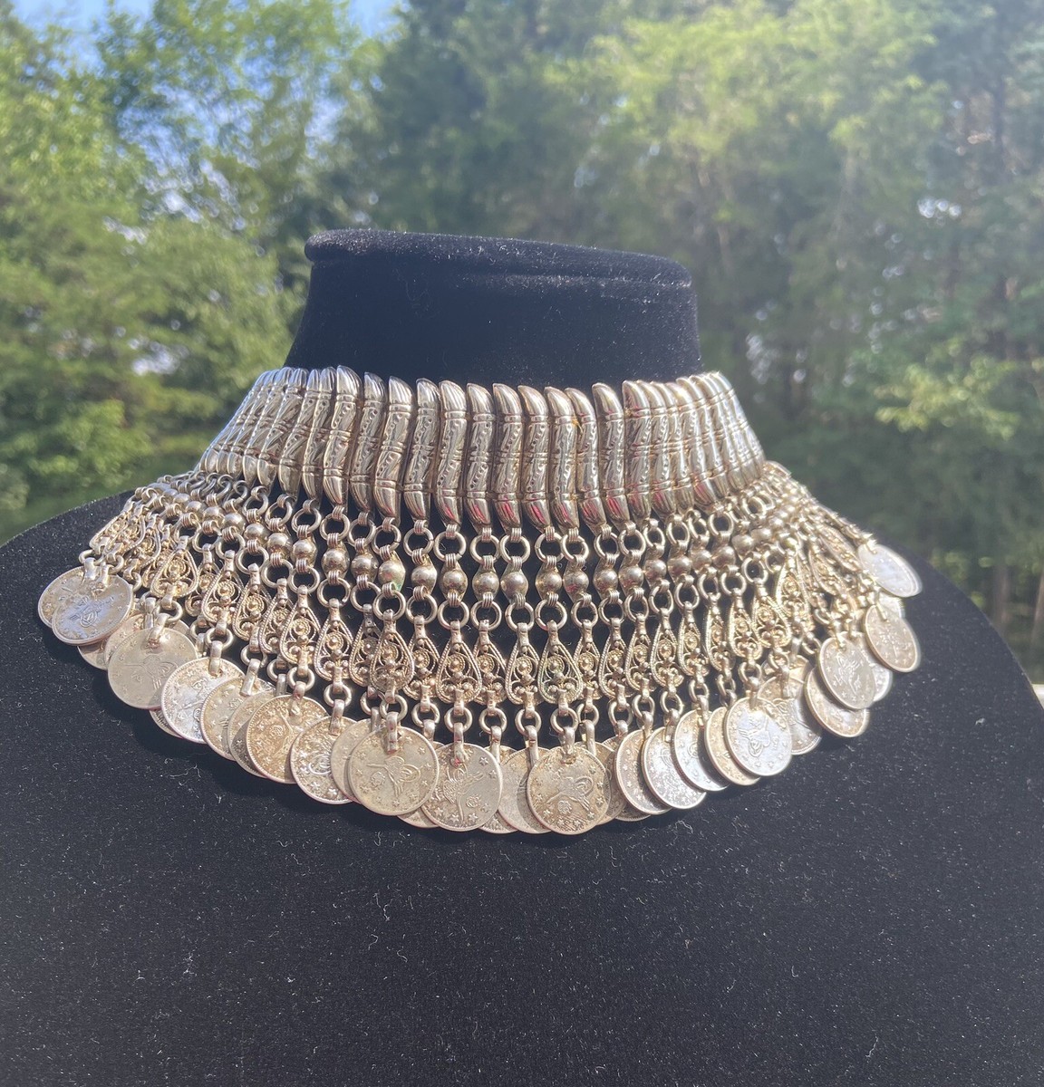 Rare Tribal Egyptian Bedouin Kerdan Sterling Coin Choker Necklace