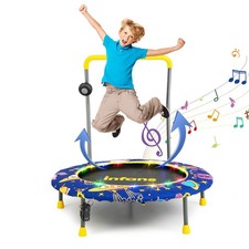 36" Foldable Mini Trampoline with Bluetooth Audio LED Lights Detachable Handr...