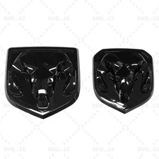 Black Front Grill Rear Trunk Emblem For 2013-2018 RAM 1500 2500 3500 Head Badges