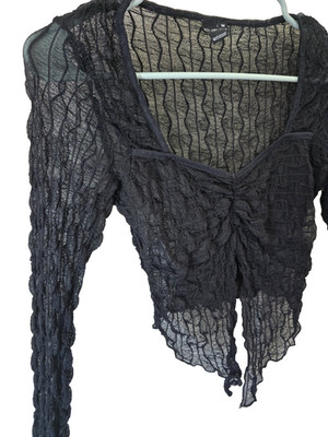Windsor Y2K Sheer Whimsigoth Top Med Black Long Sleeve Mesh Textured Dark Fairy
